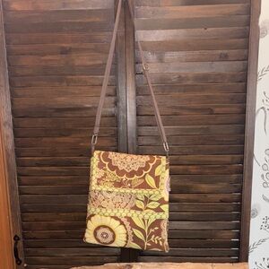 Brown and Yellow Crossbody Bag with Paisley Print